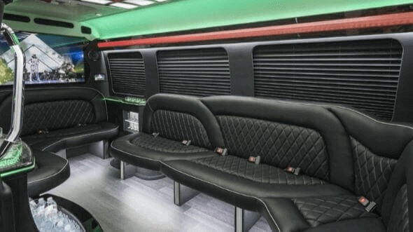 Interior of Charter Bus Company Vista's 15 Passenger Party Bus in Vista