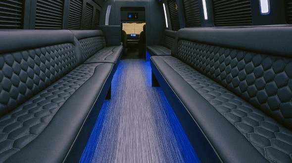 Interior of Charter Bus Company Carlsbad's 20 Passenger Party Bus in Carlsbad