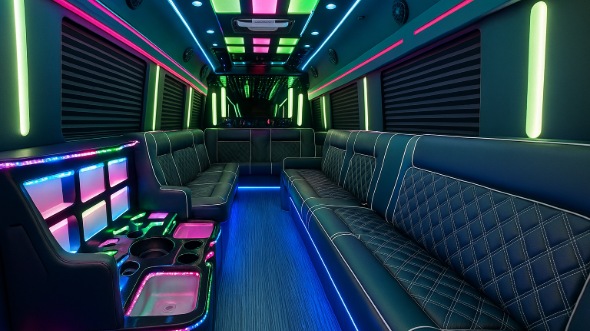 Interior of Charter Bus Company La Mesa's 25 Passenger Party Bus in La Mesa