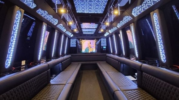 Interior of Charter Bus Company Encinitas's 28 Passenger Party Bus in Encinitas