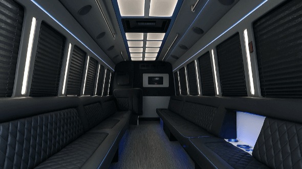 Interior of Charter Bus Company Carlsbad's 40 Passenger Party Bus in Carlsbad