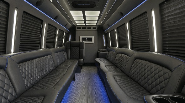 Interior of Charter Bus Company Vista's 40 Passenger Party Bus in Vista